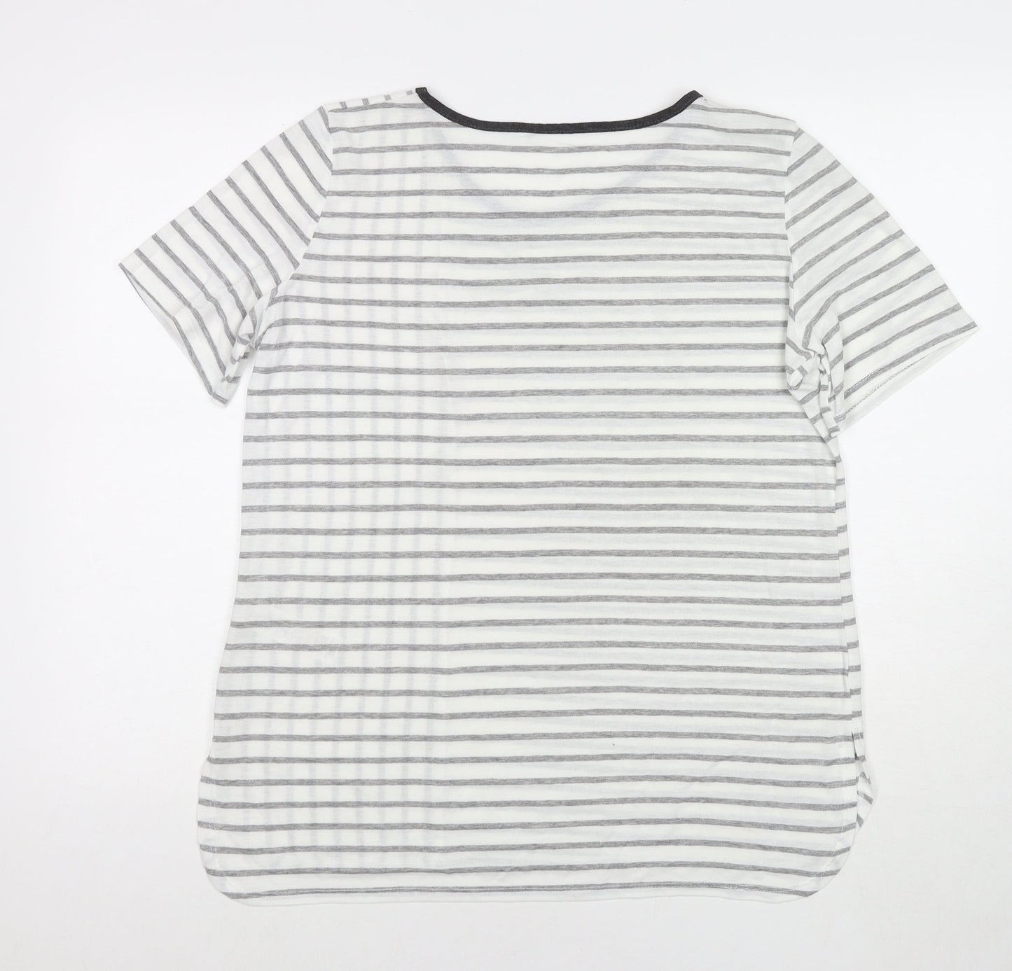 Dorothy Perkins Womens White Striped Polyester Basic T-Shirt Size 16 Round Neck