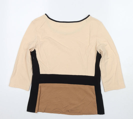 Kapalua Womens Brown Colourblock Viscose Basic Blouse Size 14 Boat Neck