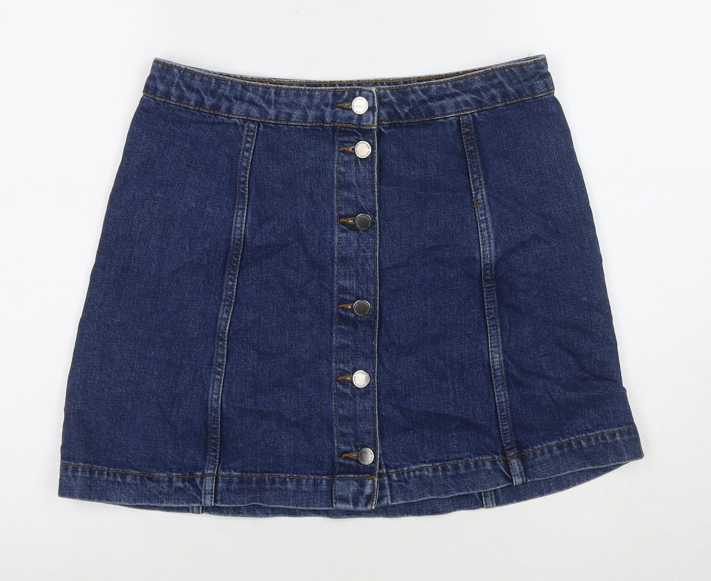 Topshop Womens Blue Cotton A-Line Skirt Size 30 Button