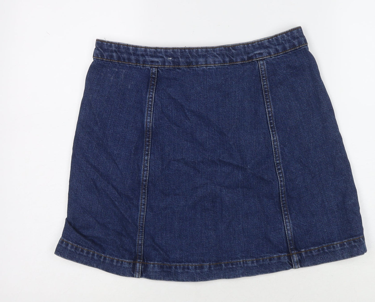 Topshop Womens Blue Cotton A-Line Skirt Size 30 Button