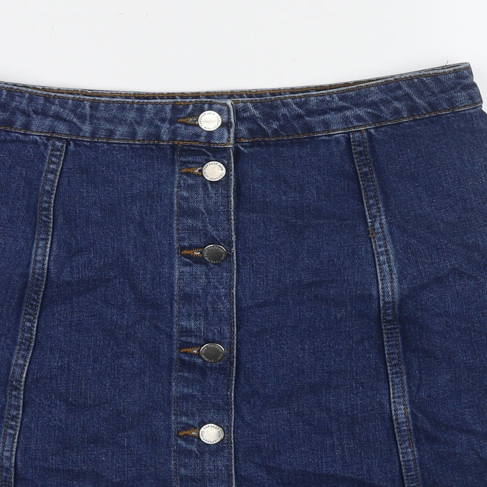 Topshop Womens Blue Cotton A-Line Skirt Size 30 Button