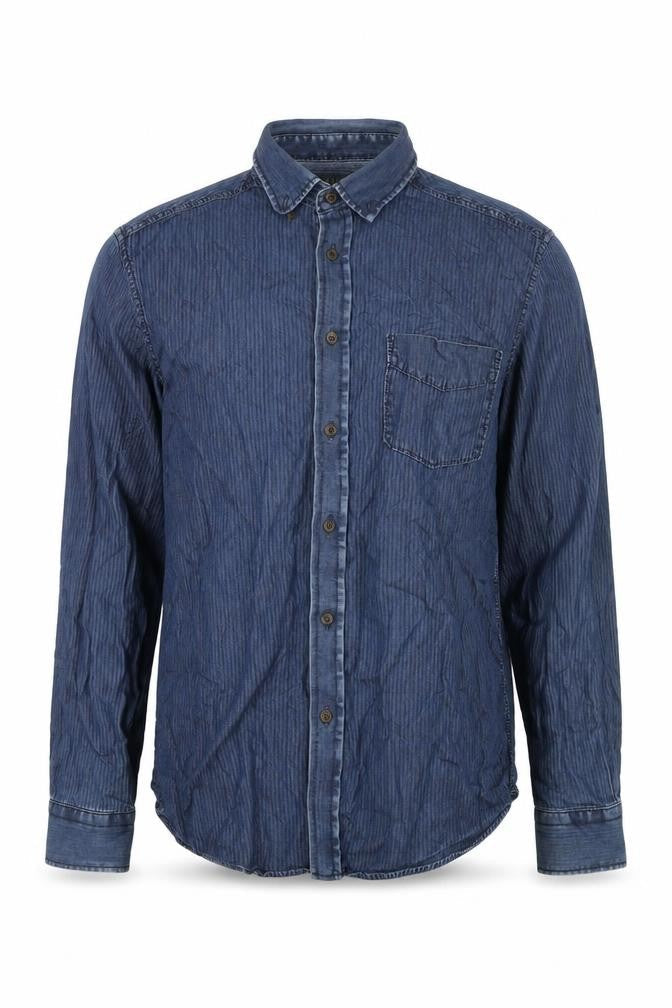 Marks and Spencer Mens Blue Striped Cotton Button-Up Size S Collared Button