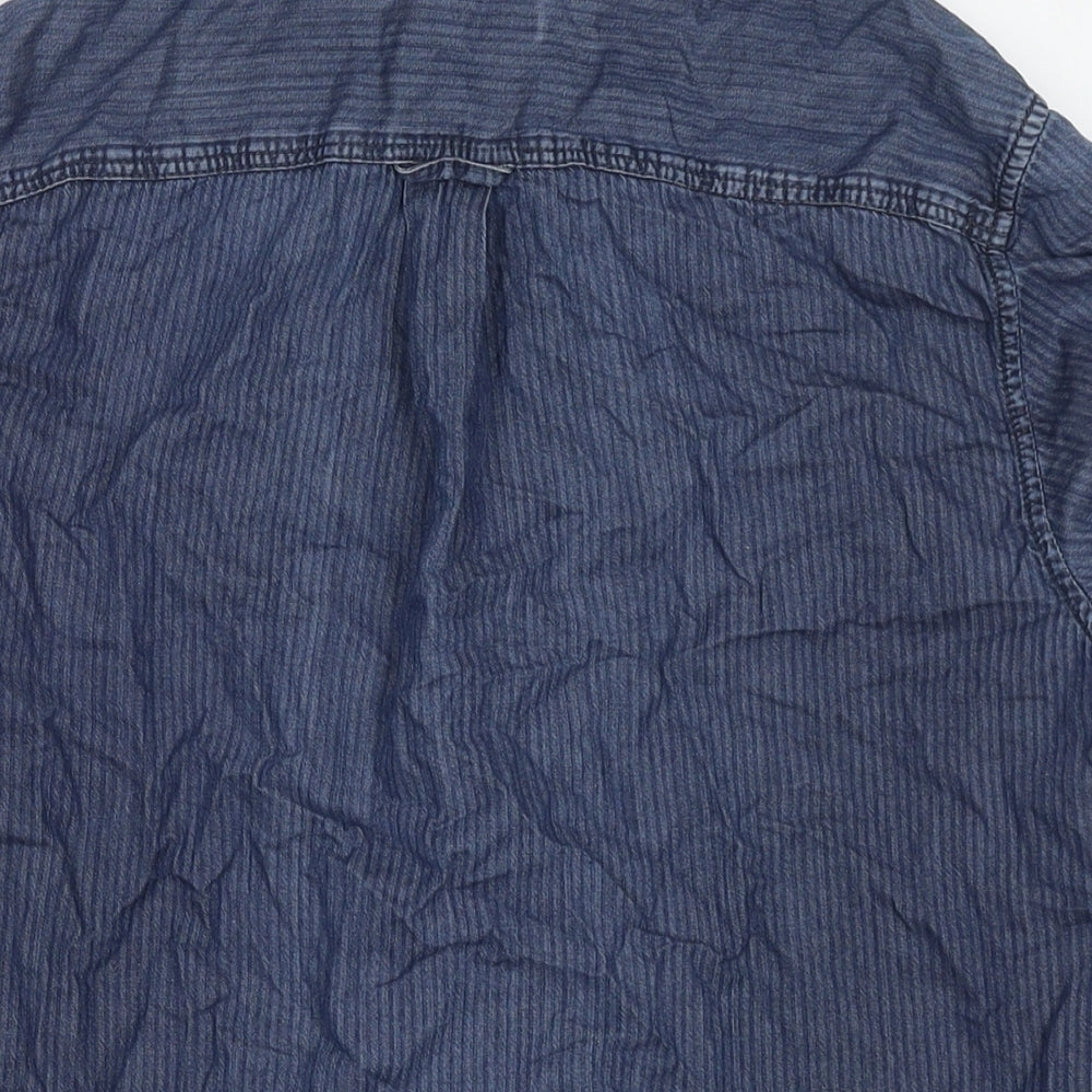 Marks and Spencer Mens Blue Striped Cotton Button-Up Size S Collared Button
