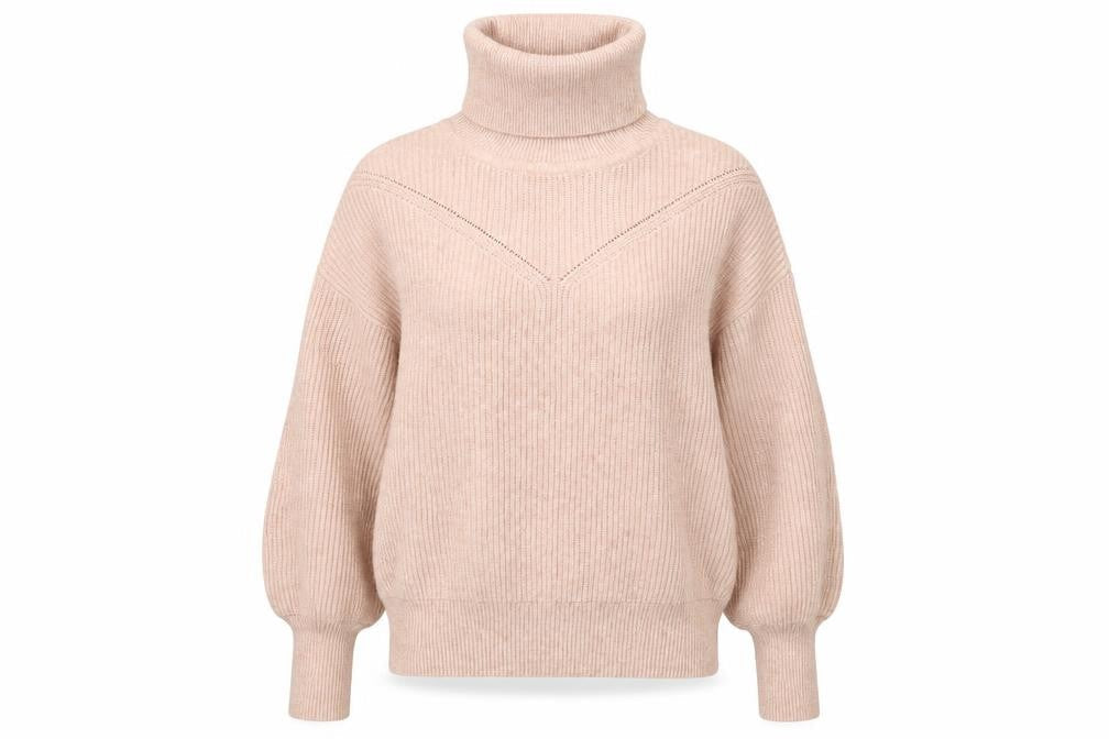 Front view of Only women’s pink roll neck viscose jumper, size M