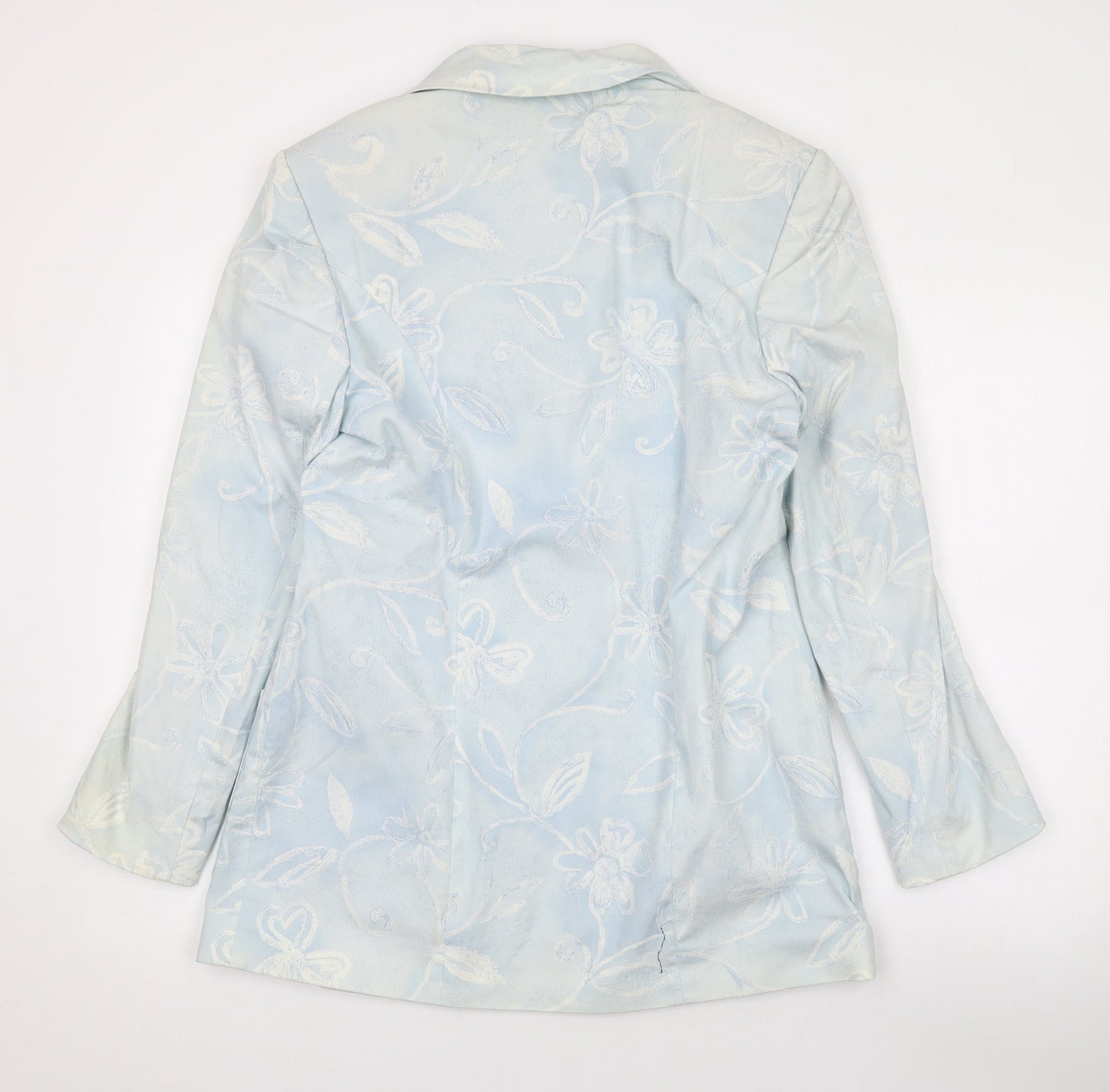 LUCIA Womens Blue Floral Jacket Blazer Size 10 Button