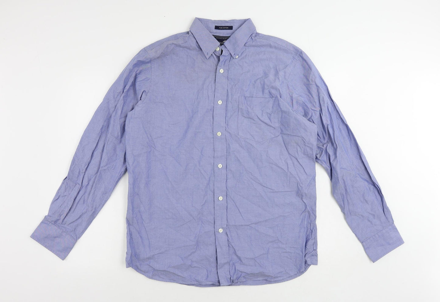 Stone Bay Mens Blue Cotton Button-Up Size M Collared Button