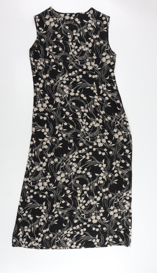 C.M.T. Womens Black Floral Polyester Maxi Size 14 Round Neck Zip