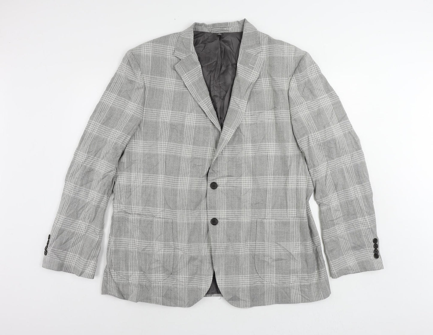 Marks and Spencer Mens Grey Plaid Polyester Jacket Suit Jacket Size 46 Regular