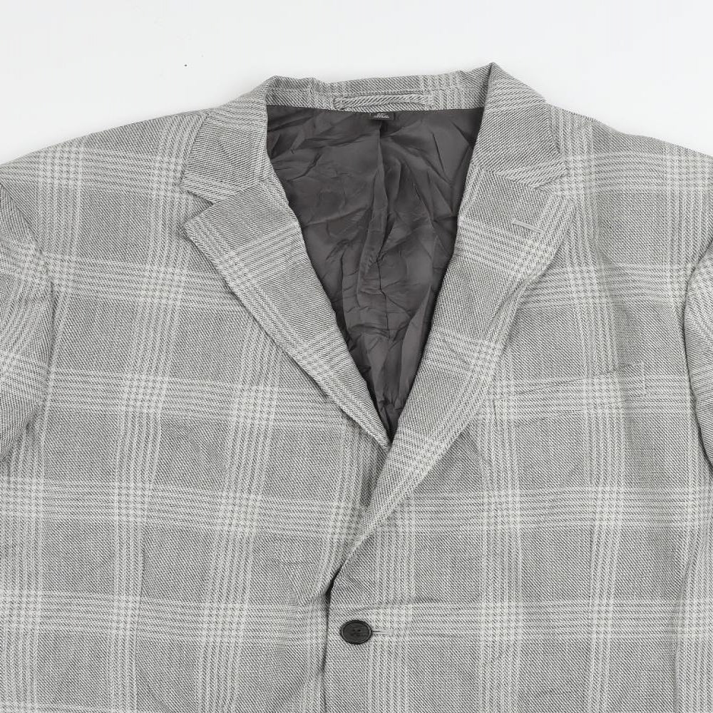 Marks and Spencer Mens Grey Plaid Polyester Jacket Suit Jacket Size 46 Regular