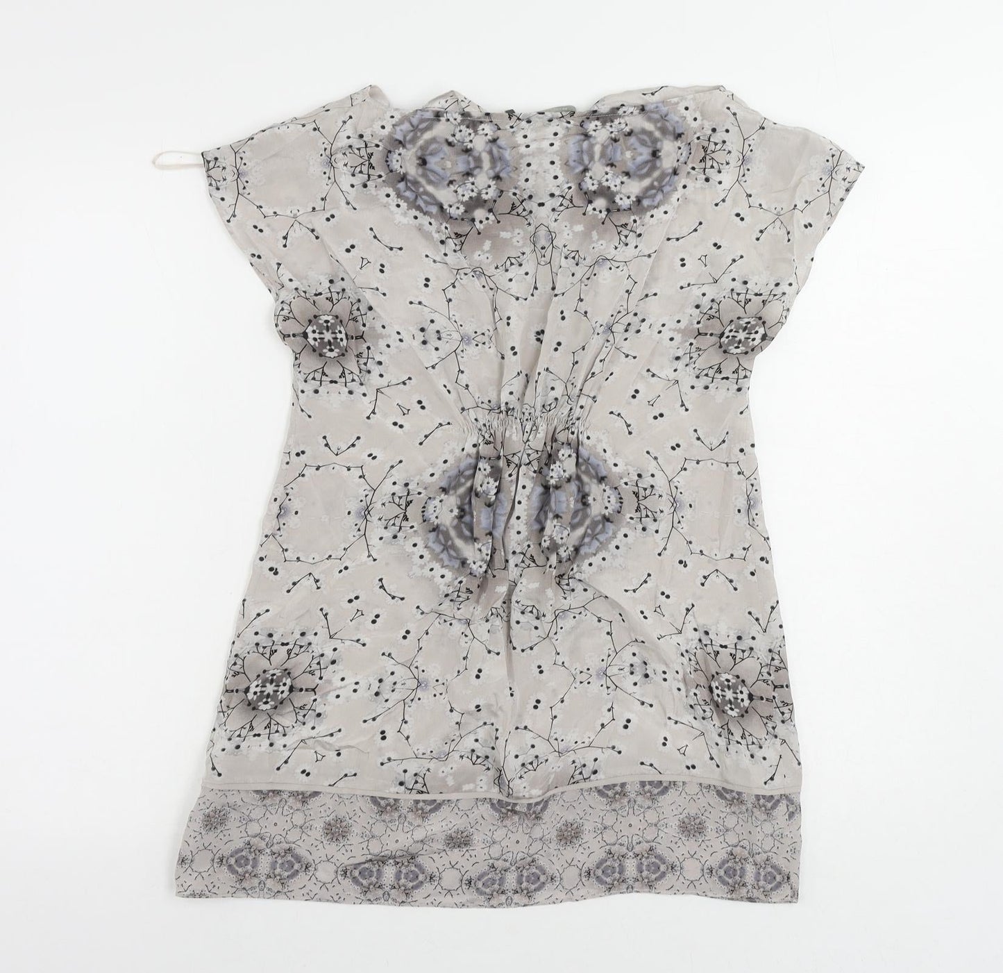 Mint Velvet Womens Grey Floral Silk Basic Blouse Size 10 Cowl Neck