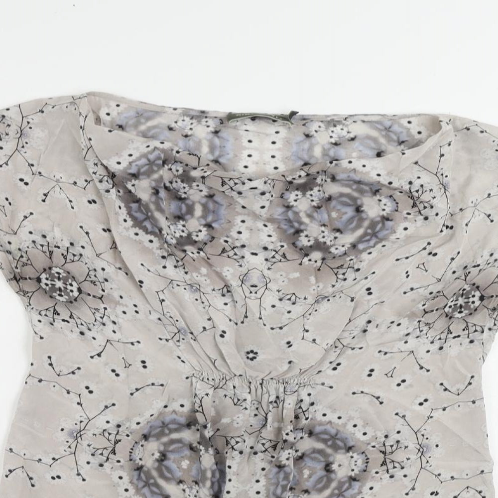 Mint Velvet Womens Grey Floral Silk Basic Blouse Size 10 Cowl Neck