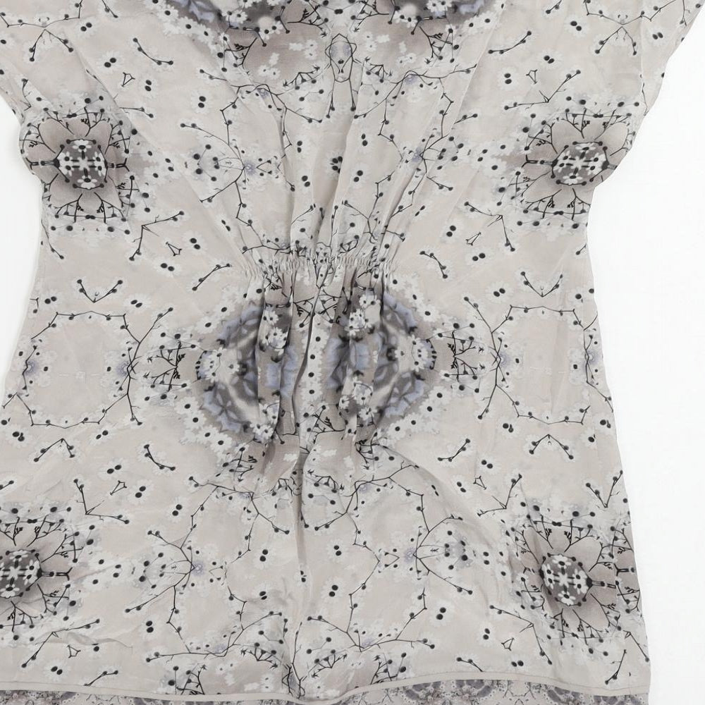 Mint Velvet Womens Grey Floral Silk Basic Blouse Size 10 Cowl Neck