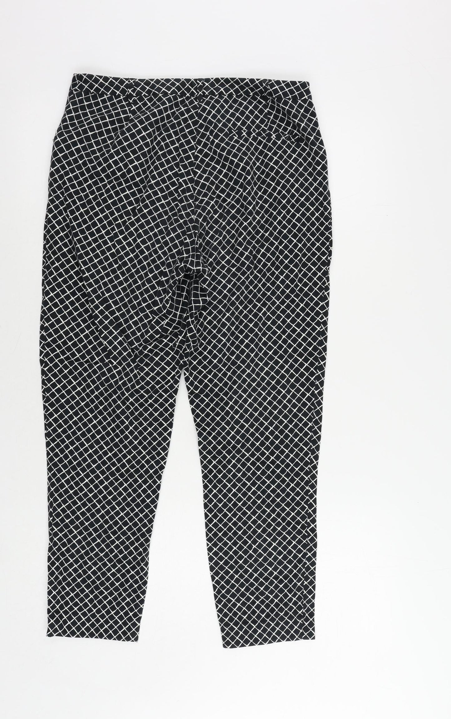 Oasis Womens Black Geometric Cotton Cropped Trousers Size 10 L25 in Regular Zip