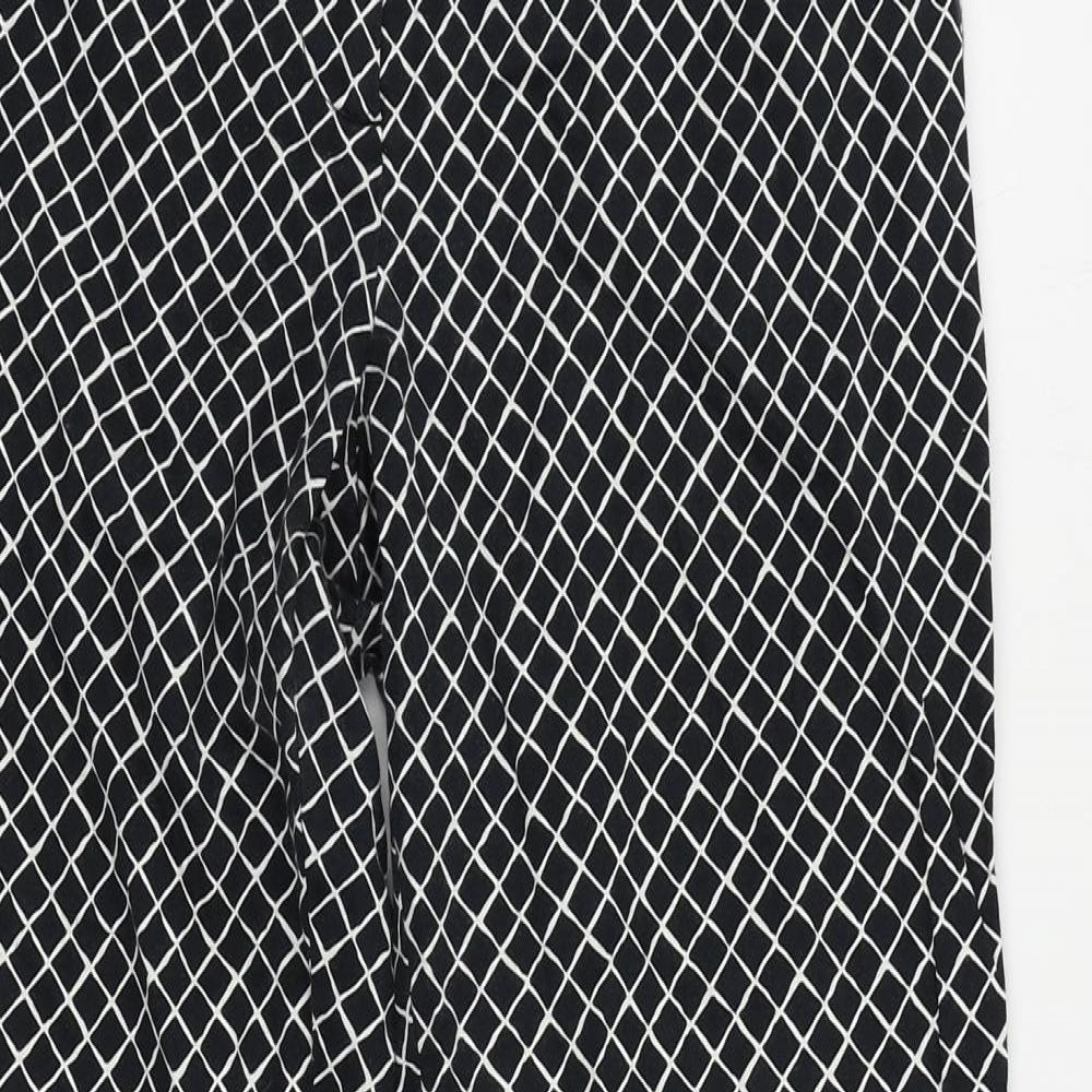 Oasis Womens Black Geometric Cotton Cropped Trousers Size 10 L25 in Regular Zip