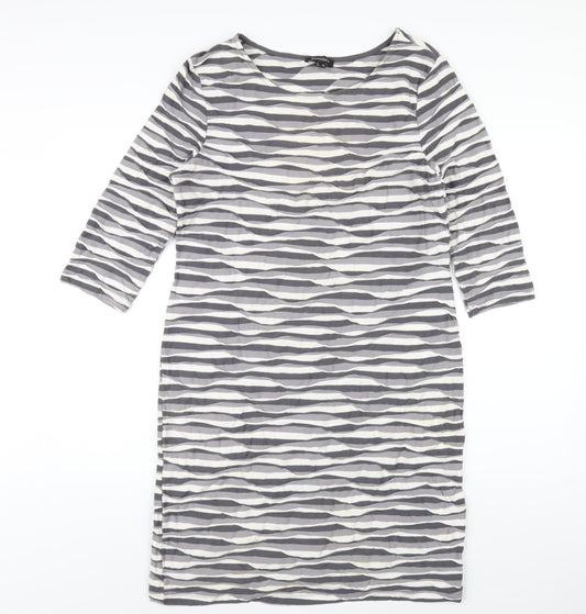 Pomodoro Womens Grey Geometric Cotton A-Line Size 14 Round Neck Pullover