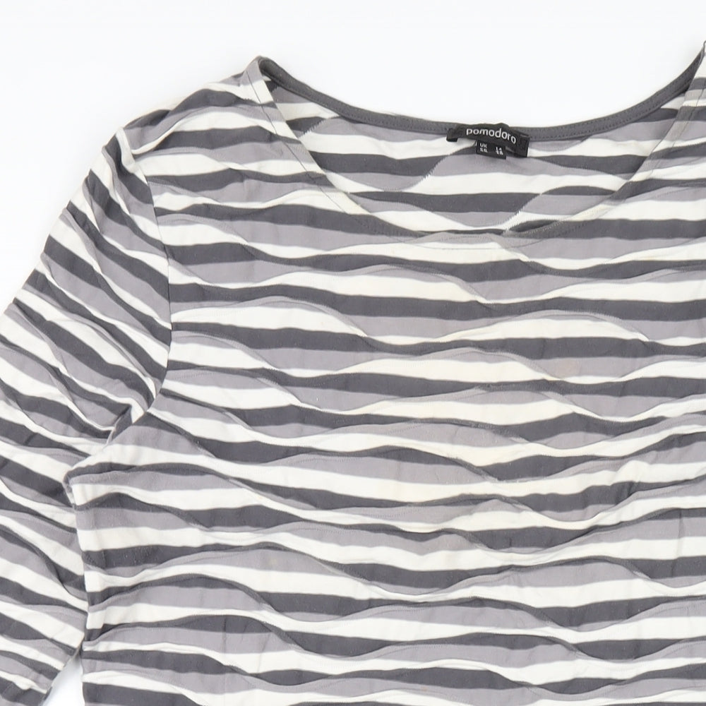 Pomodoro Womens Grey Geometric Cotton A-Line Size 14 Round Neck Pullover