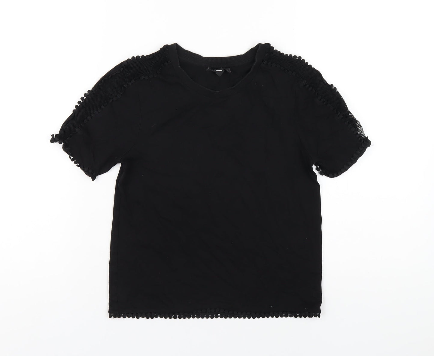 Topshop Womens Black Cotton Basic T-Shirt Size 4 Round Neck