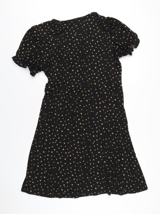 CERULEAN Womens Black Polka Dot Polyester A-Line Size L V-Neck Pullover