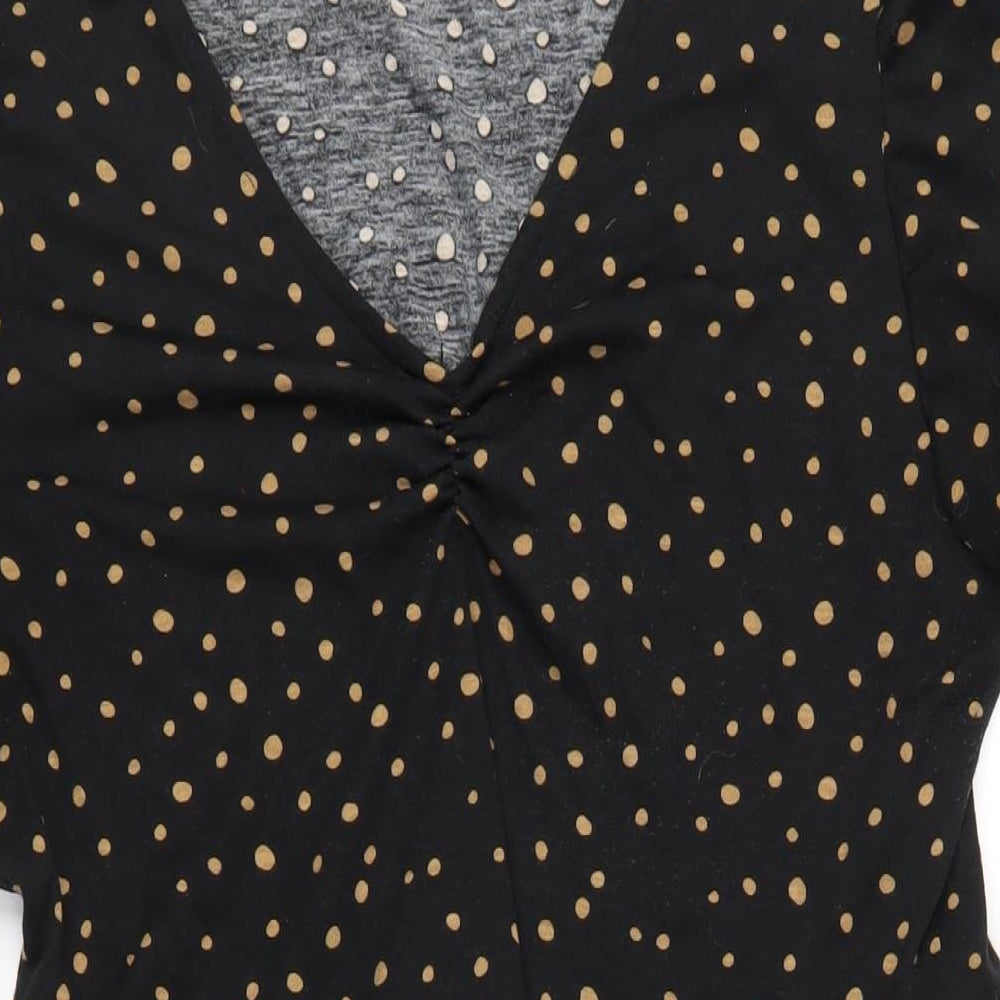 CERULEAN Womens Black Polka Dot Polyester A-Line Size L V-Neck Pullover