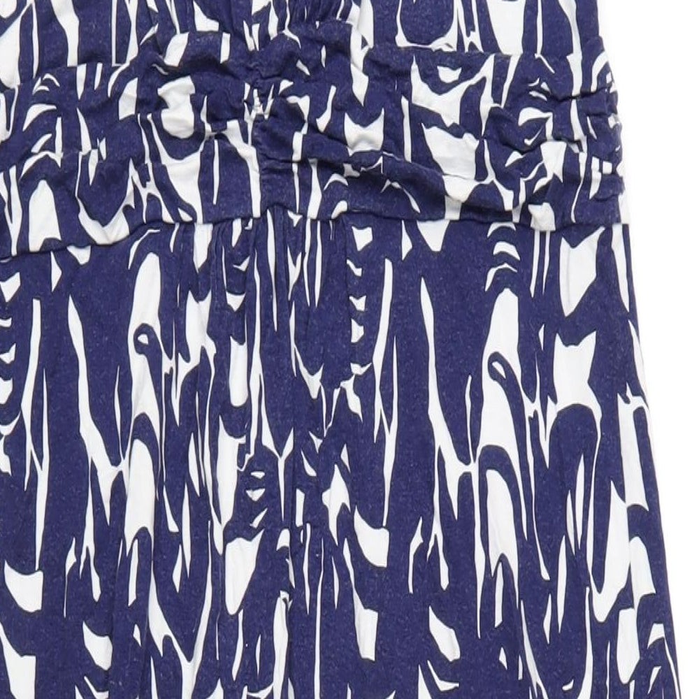 Pure Womens Blue Geometric Viscose A-Line Size 16 V-Neck Pullover