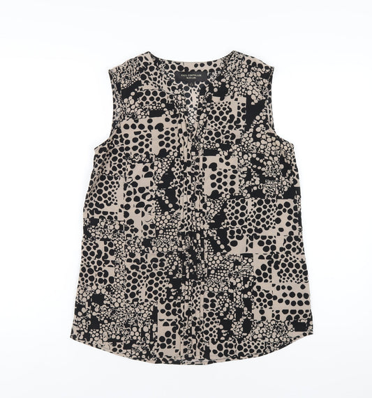 Paul Costelloe Womens Black Geometric Polyester Basic Tank Size 10 V-Neck