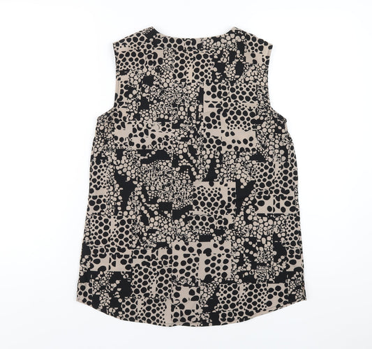 Paul Costelloe Womens Black Geometric Polyester Basic Tank Size 10 V-Neck