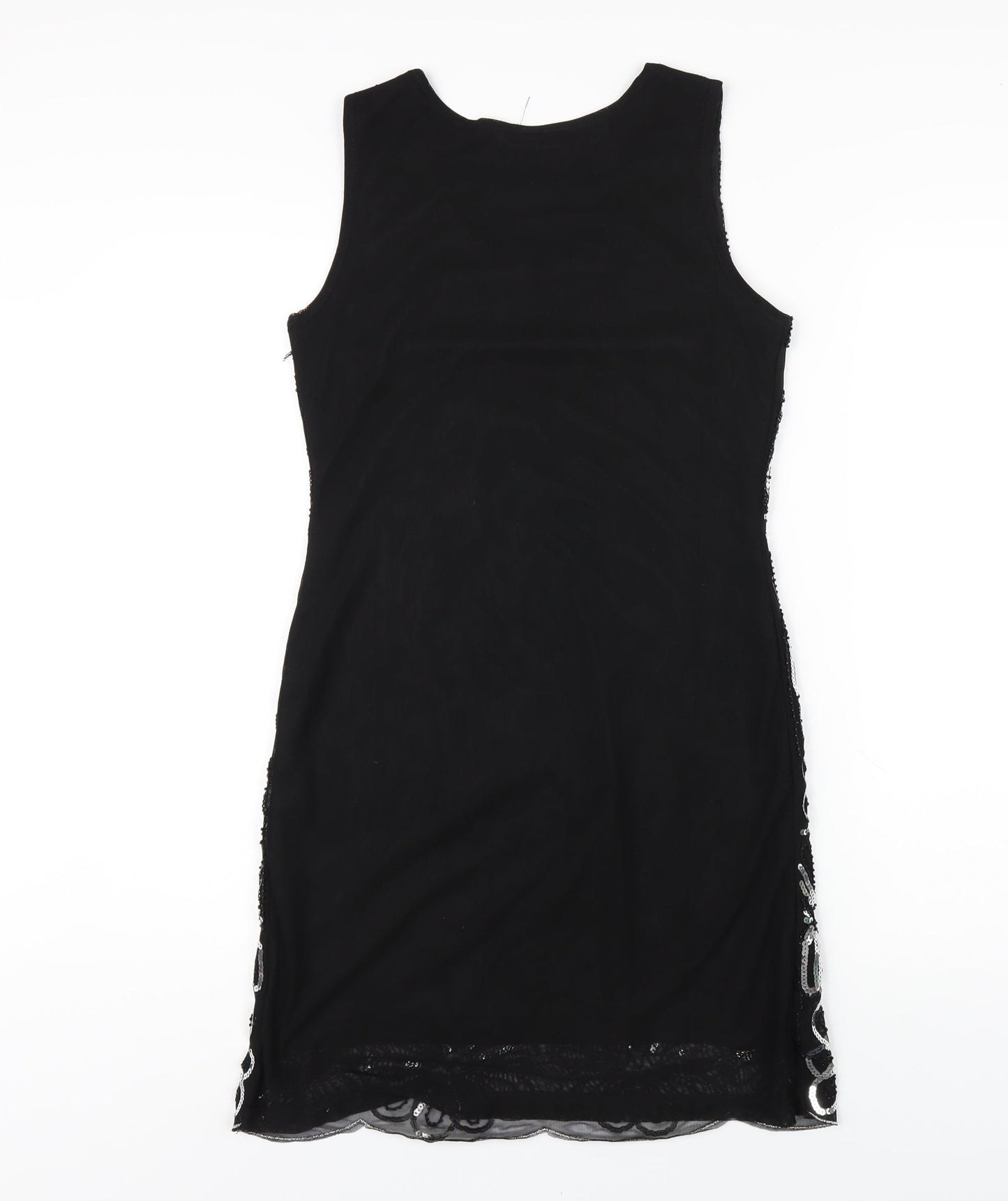 Izabel London Womens Black Geometric Nylon Tank Dress Size 8 Round Neck Pullover