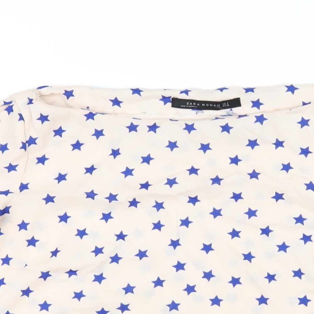 Zara Womens Pink Geometric Polyester Basic T-Shirt Size M Boat Neck