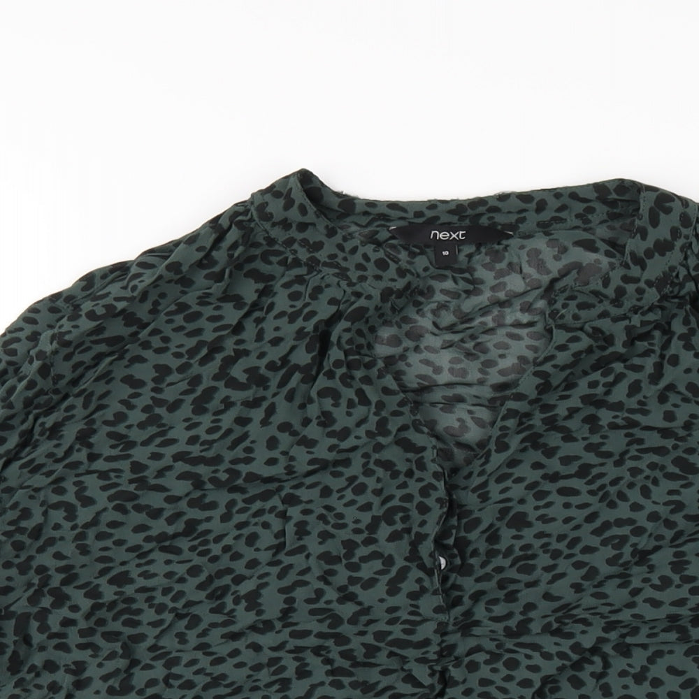 NEXT Womens Green Geometric Viscose Basic Blouse Size 10 V-Neck