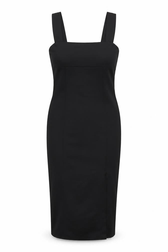 Front view of ASOS women’s black polyester bodycon, size UK 12, square neck pullover