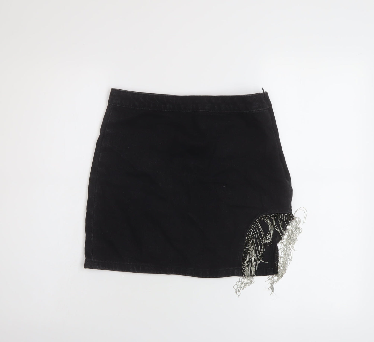 Denim & Co. Womens Black Cotton Mini Skirt Size 8 Zip