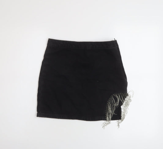 Denim & Co. Womens Black Cotton Mini Skirt Size 8 Zip