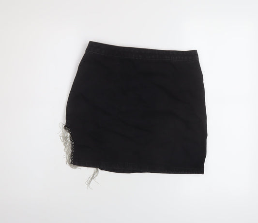 Denim & Co. Womens Black Cotton Mini Skirt Size 8 Zip