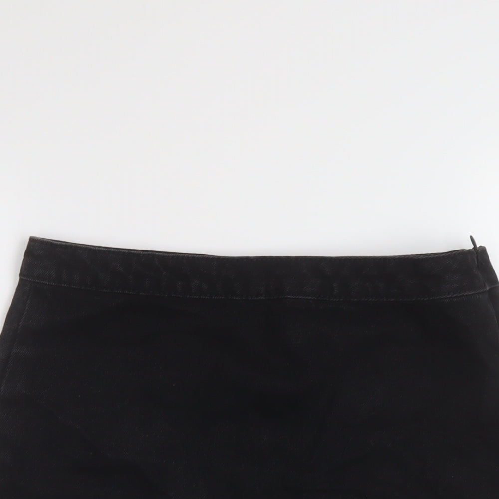 Denim & Co. Womens Black Cotton Mini Skirt Size 8 Zip