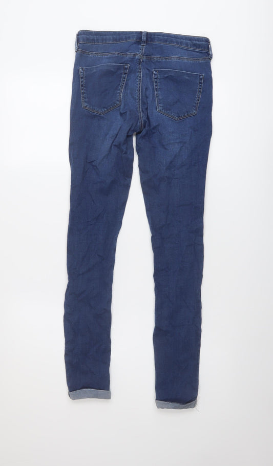 Topshop Womens Blue Cotton Skinny Jeans Size 28 L28 in Regular Button