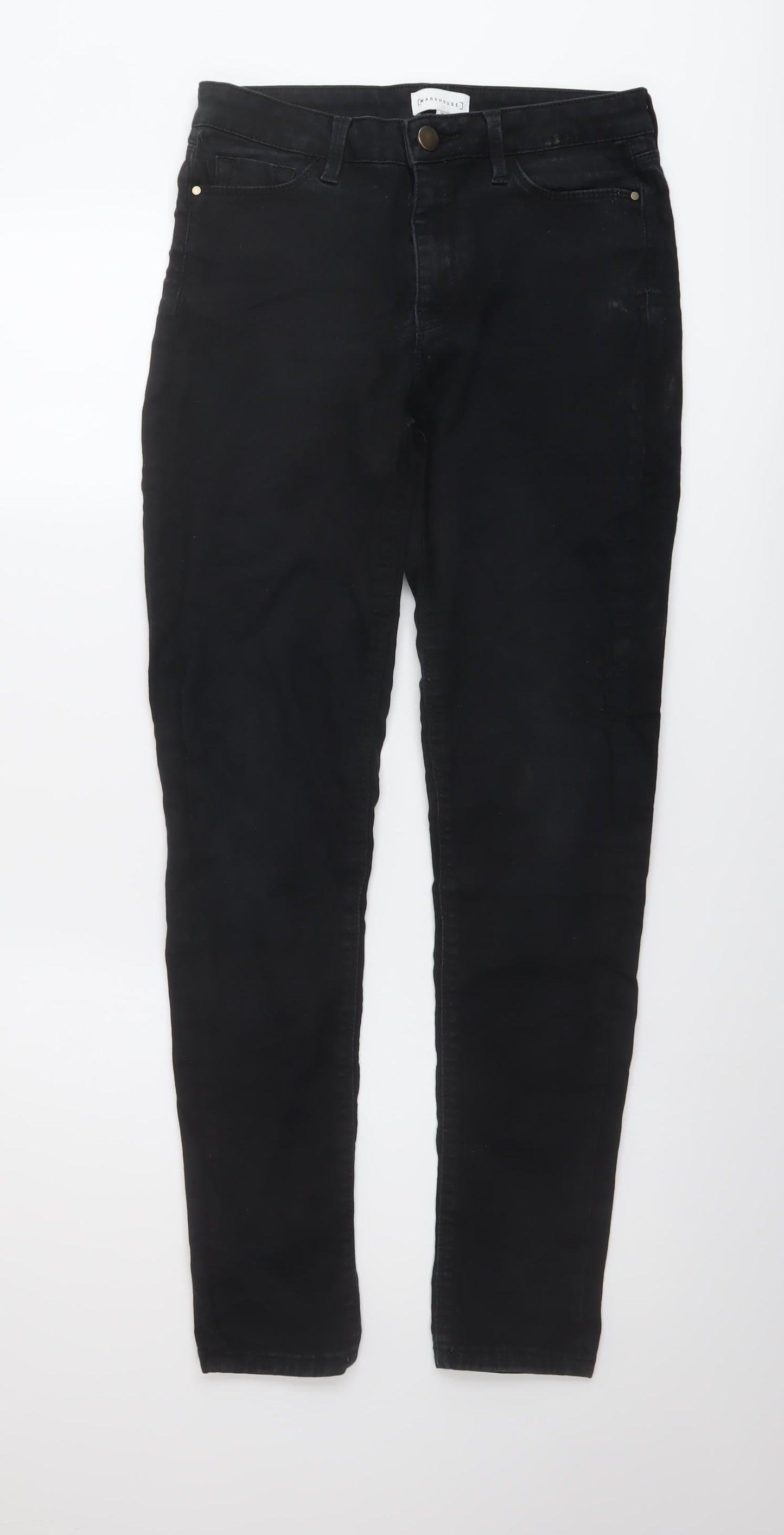 Warehouse Womens Black Cotton Skinny Jeans Size 10 L29 in Regular Button