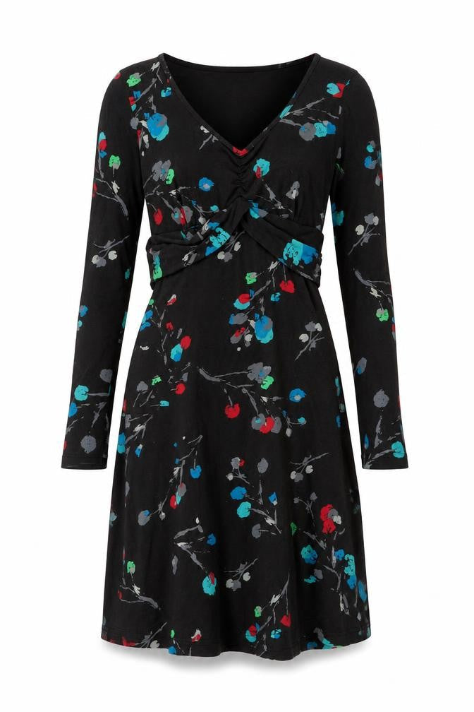 Amari Womens Brown Floral Cotton Shift Size 6 V-Neck Pullover - Belted
