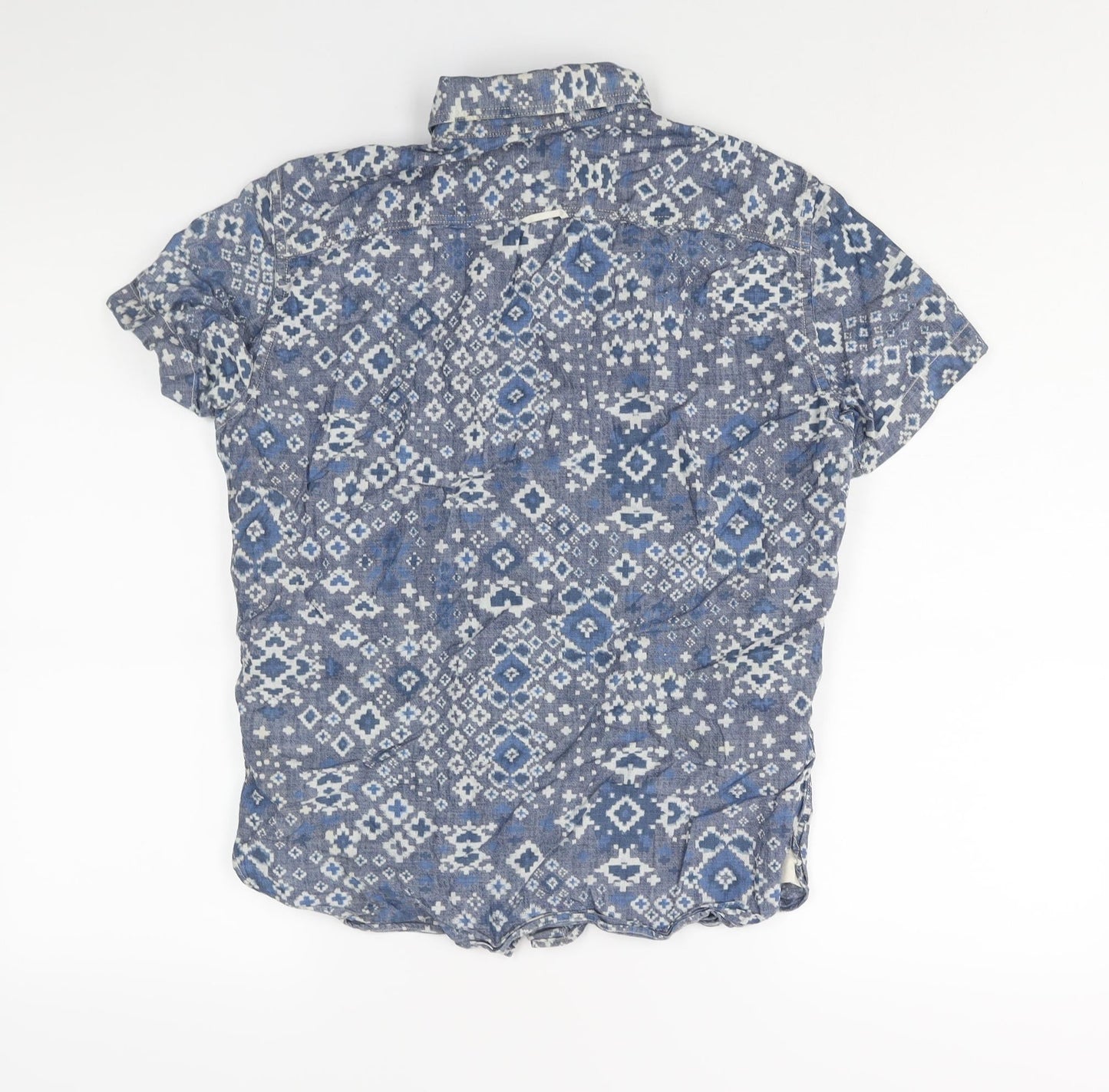 Gap Mens Blue Geometric Cotton Button-Up Size XS Collared Button