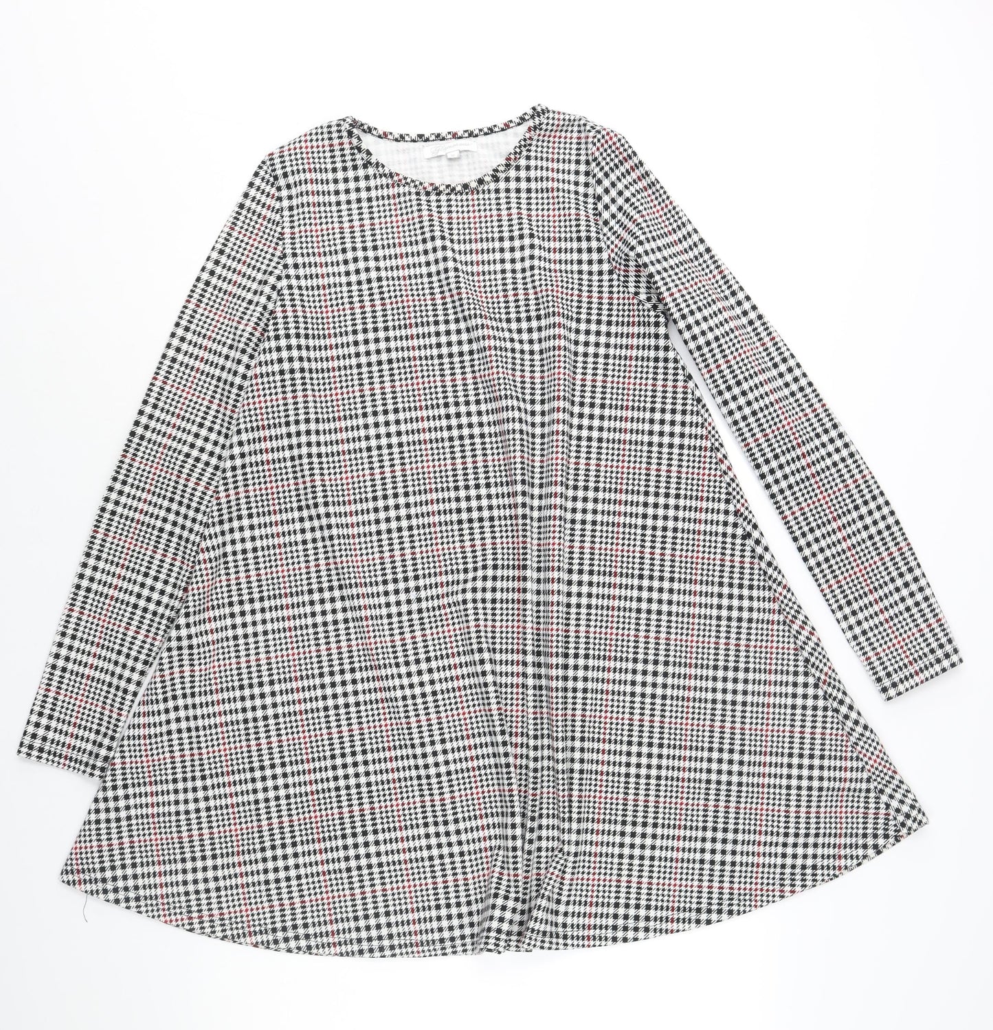 Glamorous Womens Black Houndstooth Polyester A-Line Size 12 Round Neck Pullover