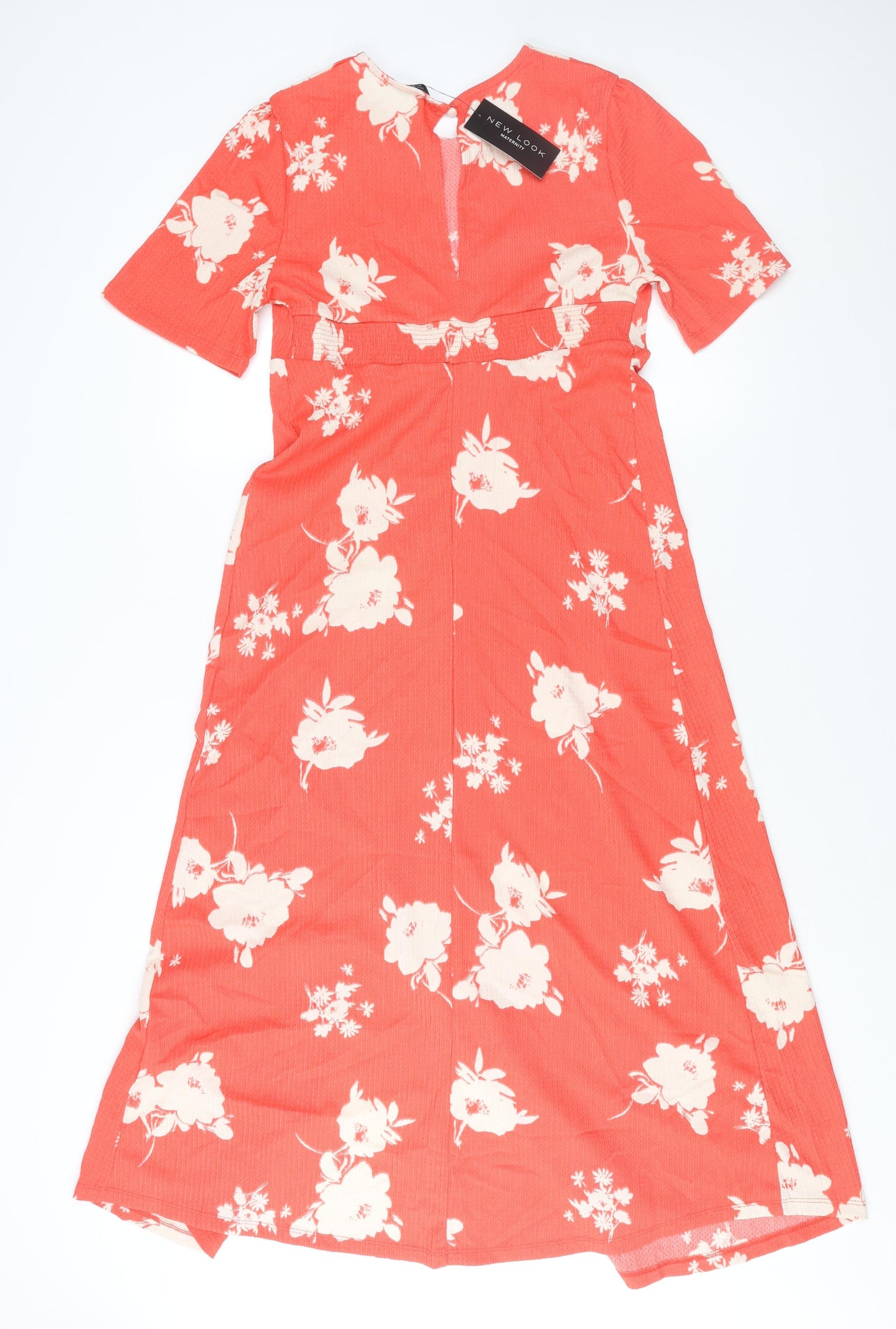 New Look Womens Red Floral Polyester A-Line Size 10 Round Neck Button