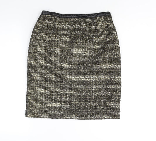 Pomodoro Womens Gold Acrylic Straight & Pencil Skirt Size 12 Zip