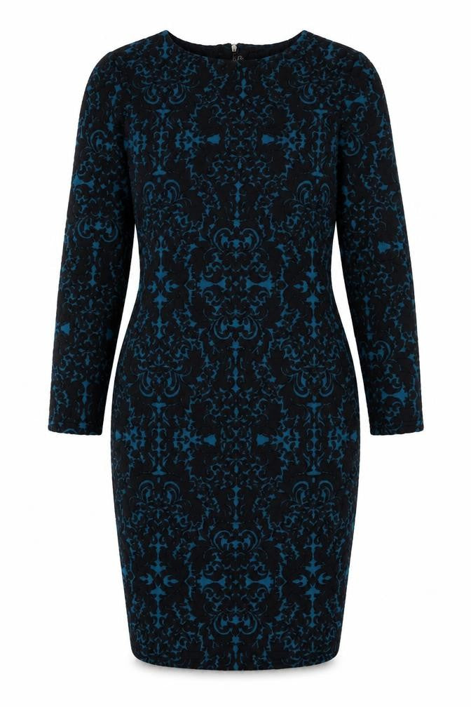 Arcadia Womens Blue Geometric Polyester Sheath Size 14 Round Neck Zip