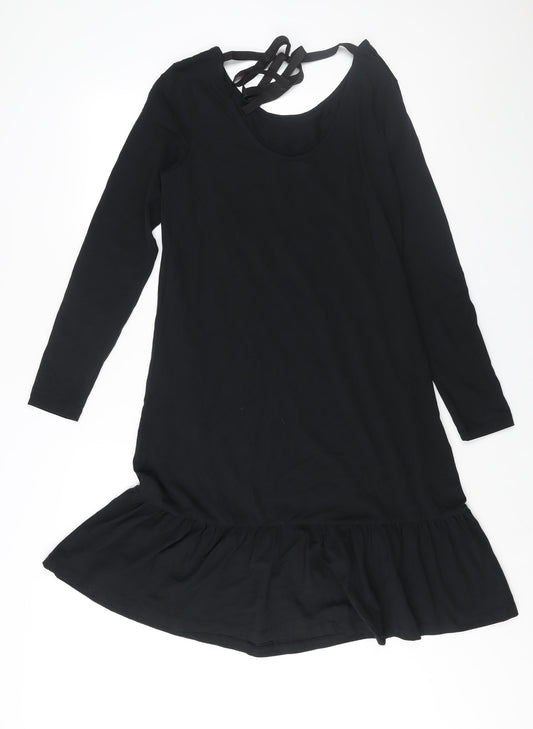 Mamalicious Womens Black Cotton Shift Size M V-Neck Tie - Frill Hem