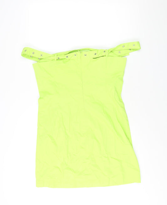 The Ragged Priest Womens Green Cotton Mini Size XL Off the Shoulder Zip - Belt Strap Detail