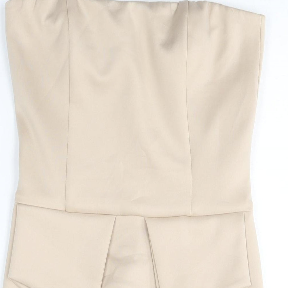 AX Paris Womens Beige Polyester Bodycon Size 10 Square Neck Zip - Peplum Detail