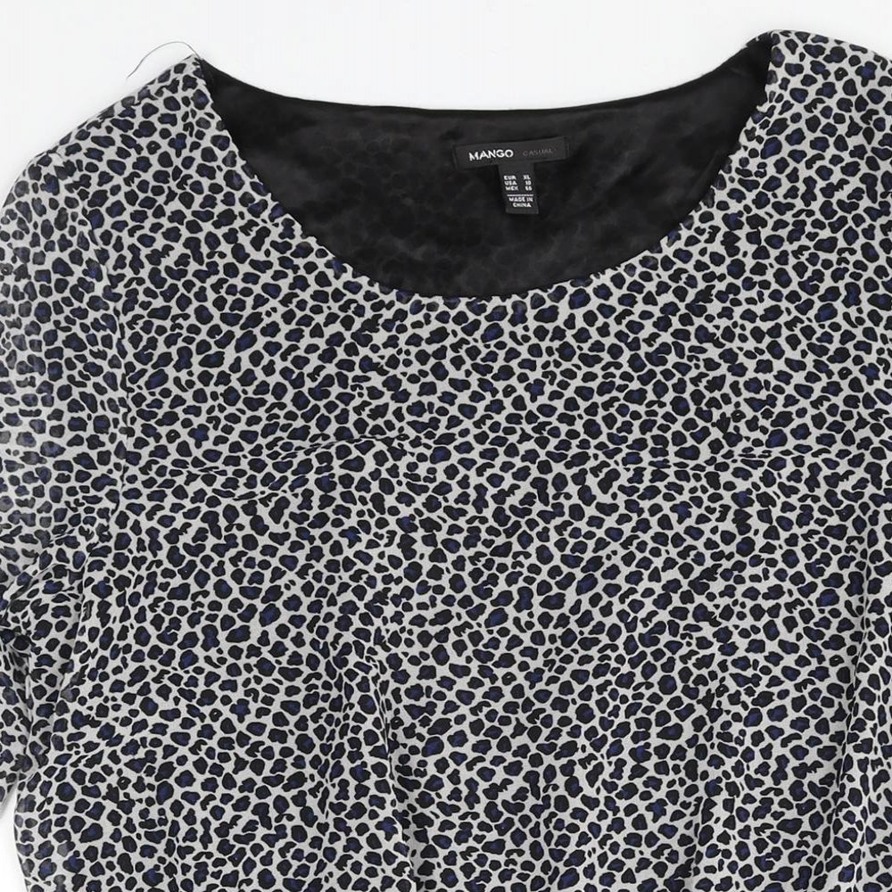 Mango Womens Multicoloured Animal Print Polyester Shift Size XL Round Neck Pullover - Frill Hem Leopard Print