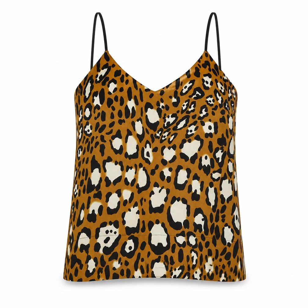 Topshop Womens Brown Animal Print Polyester Basic Blouse Size 8 V-Neck - Jaguar Print