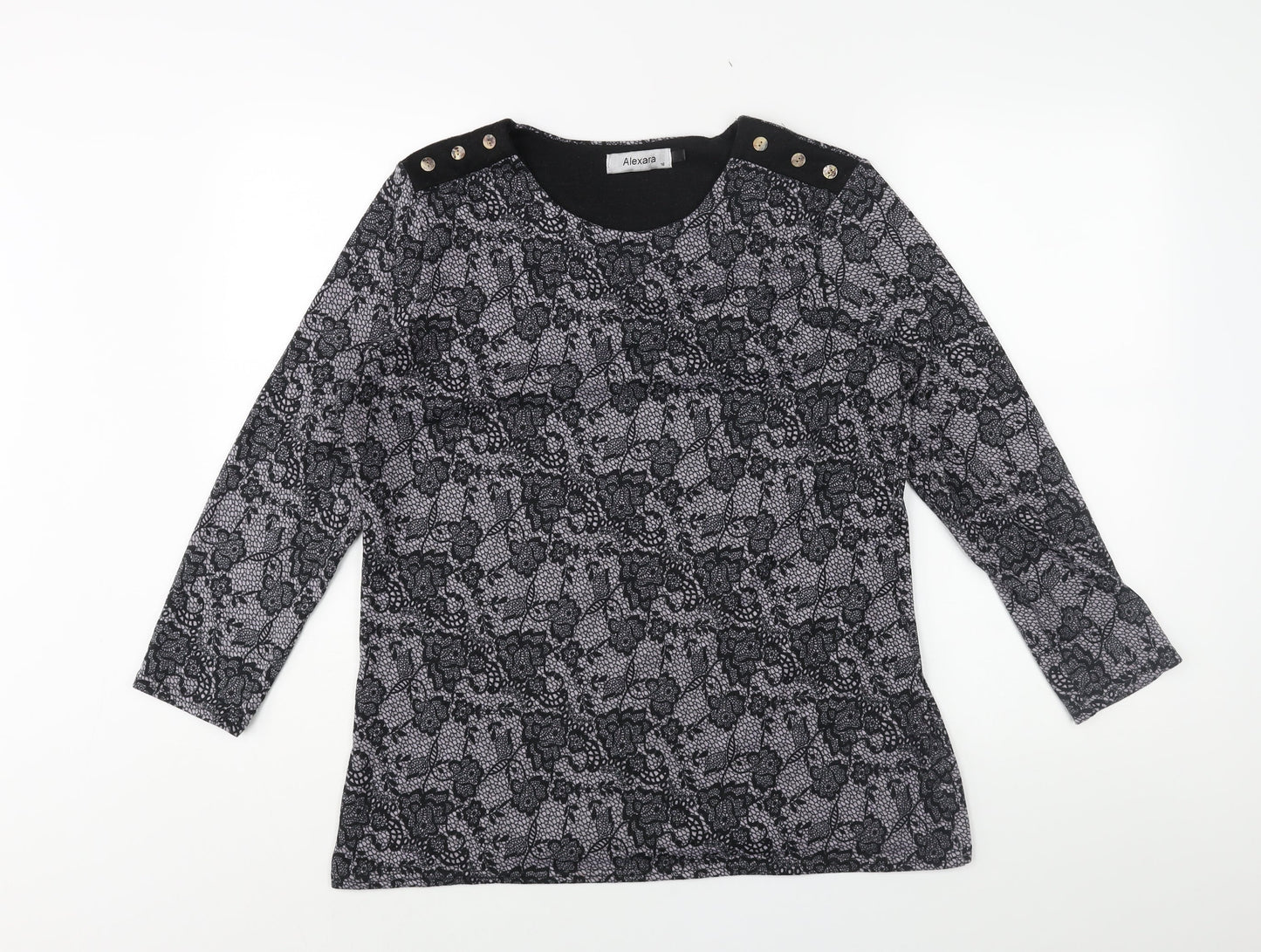 Alexara Womens Black Round Neck Geometric Polyester Pullover Jumper Size 16 - Button Detail Floral Lace Print
