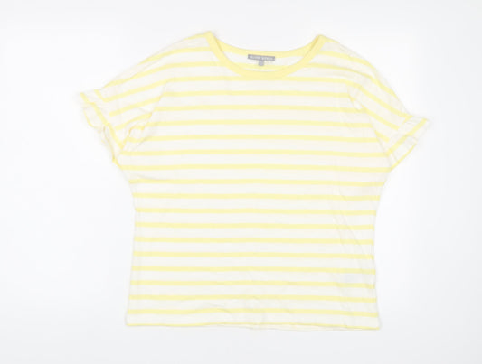 Oliver Bonas Womens Yellow Striped Cotton Basic T-Shirt Size 10 Crew Neck - Frill