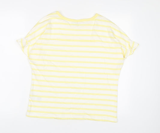 Oliver Bonas Womens Yellow Striped Cotton Basic T-Shirt Size 10 Crew Neck - Frill